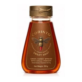 CORINTO Sweet Heat Greek hot honey spread with chilli powder in a 250 g squeeze bottle